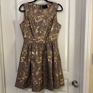 Cynthia Rowley Women’s Jacquard Fit and Flare Gold Brocade Mini Dress Size 6